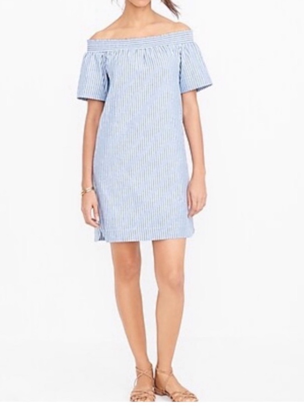 J. Crew Light Blue and White Striped Off-Shoulder Dress size 0 like new